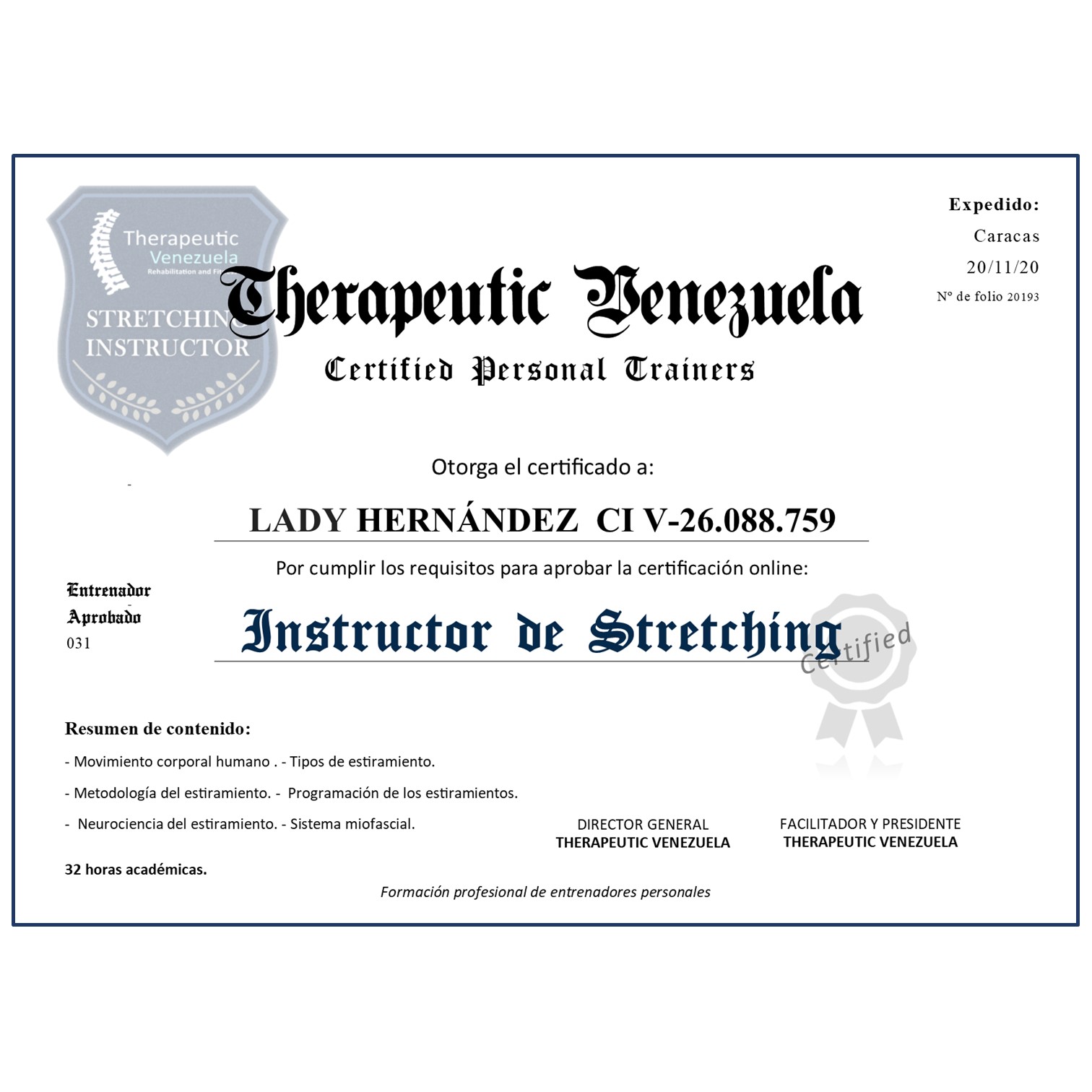 Certificación Instructor de Stretching